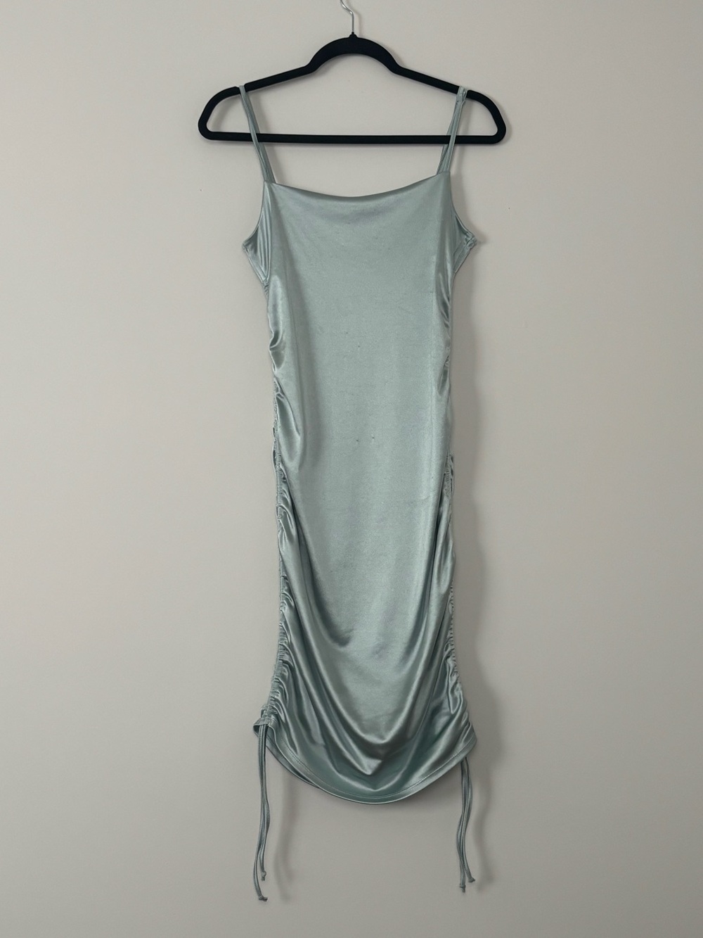 Garage NWT Satin Ruched Side Drawstring Midi To Mini Dress Size L